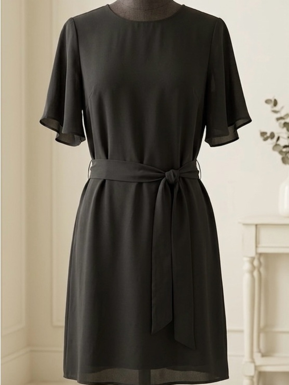 H&M| Dark Olive Green Tie-Waist Flutter Sleeve Knee Length Dress Sz 6